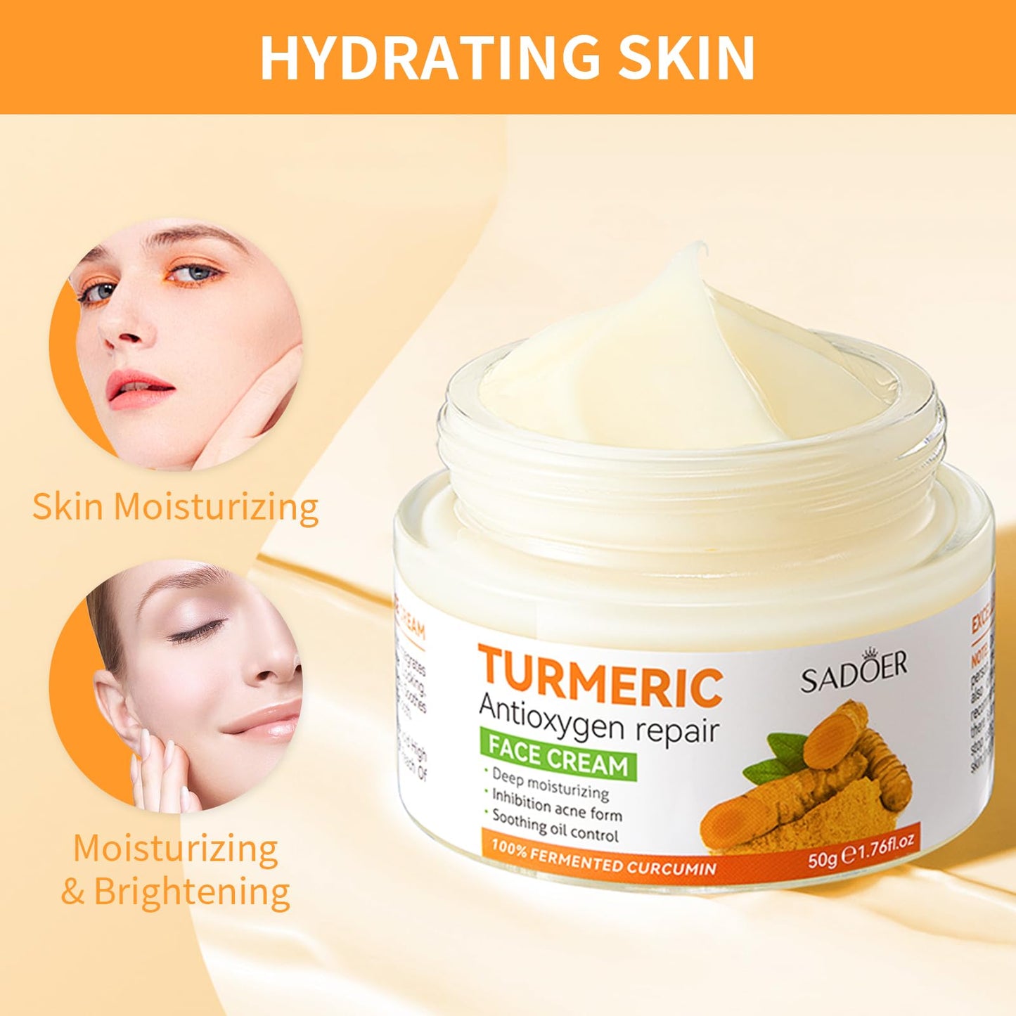 Lustwieta Turmeric Face Cream - Face Moisturiser Cream - Anti Aging & Wrinkle & Dark Spot Remove Face Cream - Skin Brightening Cream for Face Reduces Fine Lines&Skincare
