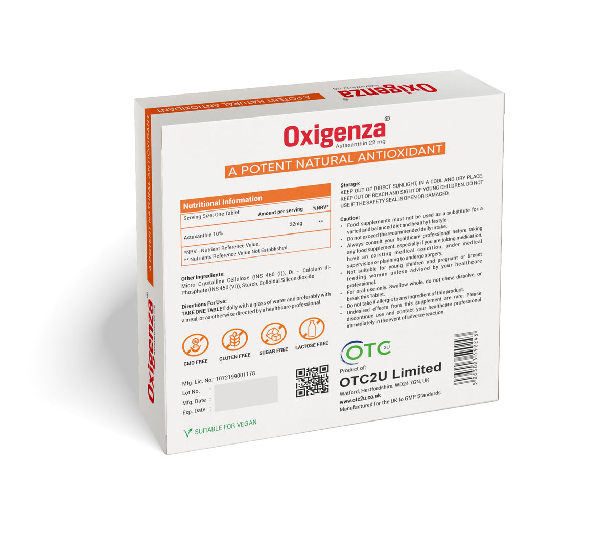 Oxigenza Astaxanthin 22mg - 60 Tablets – Premium Antioxidant Support for Skin, Eyes & Vitality