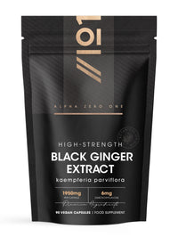 ALPHA01 Black Ginger Extract 1950mg – High Strength 4% Dimethoxyflavone (6mg) - 90 Vegan Capsules (3 Month Supply) - Resealable and Recyclable Pouch – By Alpha01