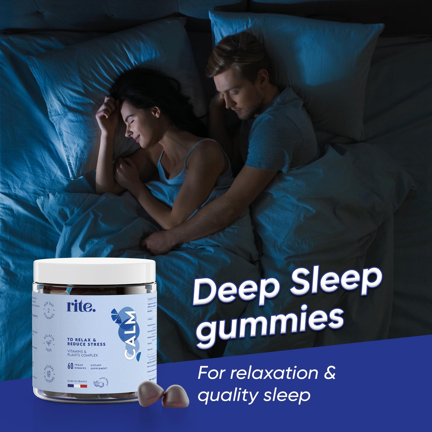 Rite Calm Gummies, Sleep Aid, Melatonin Alternative, Relaxation, Vegan, Natural Adaptogenic Botanicals, L-Theanine, Lemon Balm, Berries Flavour (60 Count,1 Month)