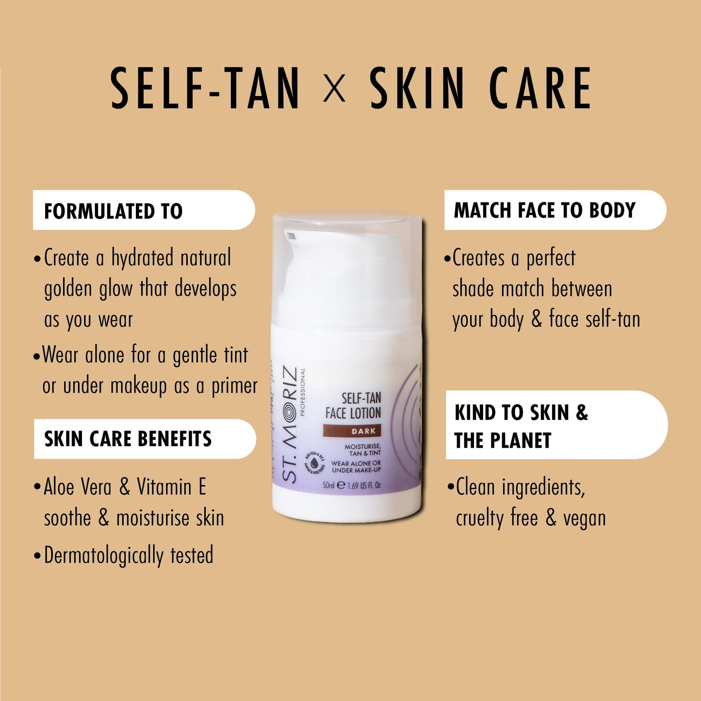 ST. MORIZ St Moriz Professional Dark Self Tan Face Lotion | With Aloe Vera & Vitamin E for Gradual & Natural Glow | Vegan Fake | Wear Alone or Under Makeup | No Wash Off Required | 50ml