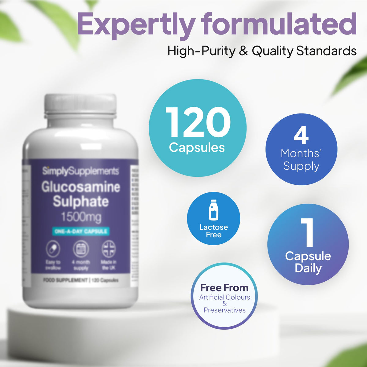 Simply Supplements Glucosamine Sulphate 1500mg | Supports Natural Glucosamine Levels | High-Strength 2KCl Formula | One-a-Day Convenience | 120 Capsules = 4 Months' Supply | GMP-Certified & UK-Made