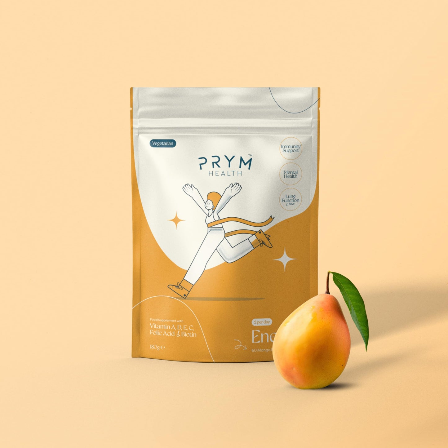 PRYM HEALTH Prym Health - Organic Mango Energy Vitamins 800mg - 60 Vegan Gummies (1 Month Supply/2 A Day) - Natural Energy Multivitamin - Supports Focus & Aids in Reducing Fatigue & Tireness - Non GMO