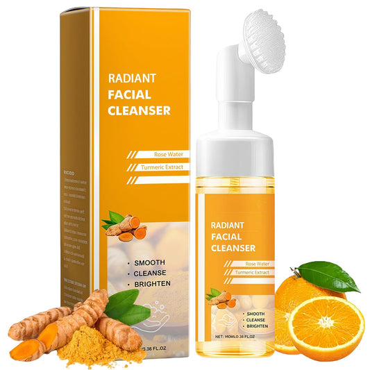 AuraAnge Turmeric Face Wash with Brush - Foaming Facial Cleanser for Women, Improves Blemishes, Zits, & Evens Skin Tone, Gentle Hydrating Cleanser
