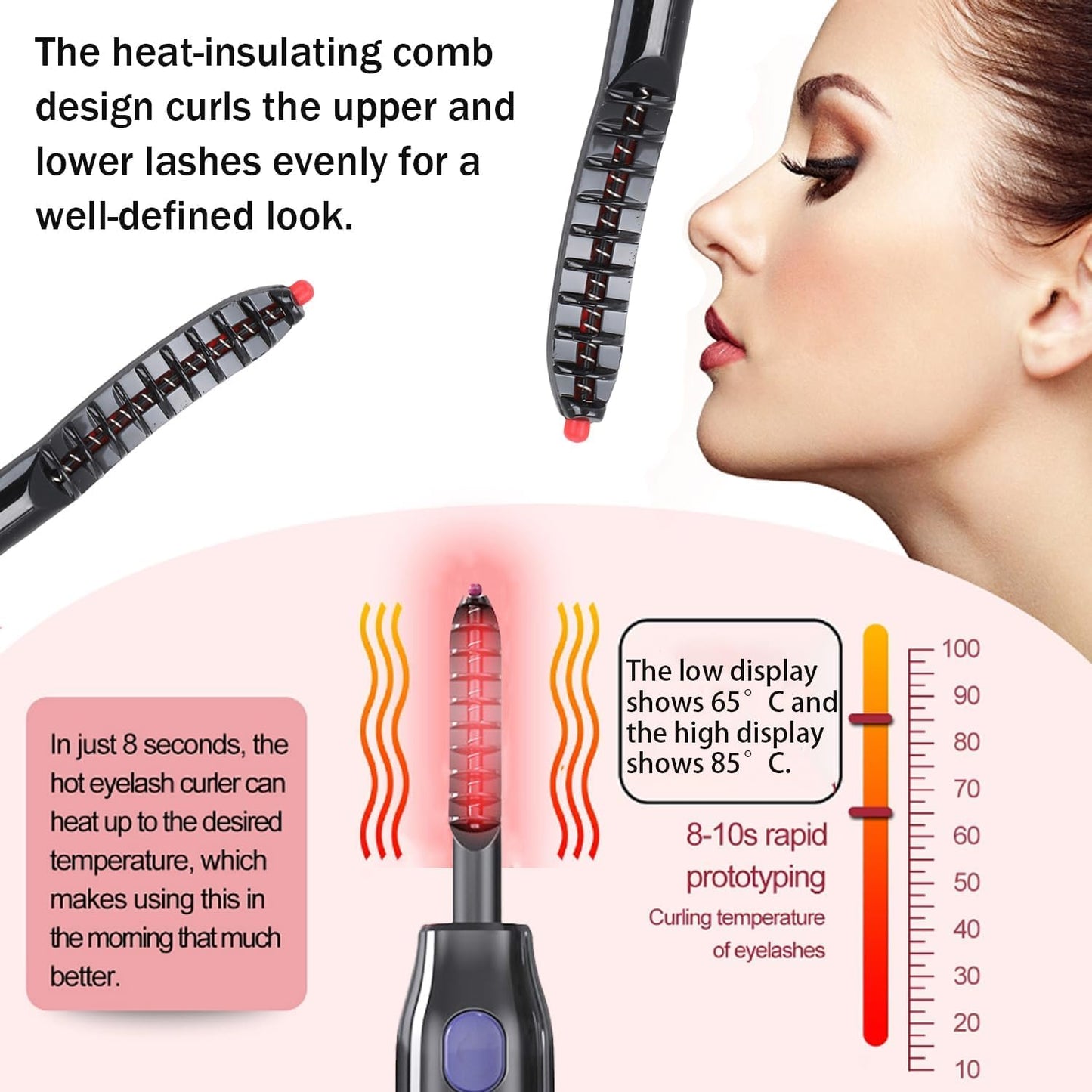 Mokeum Heated Eyelash Curler, USB Rechargeable Eyelash Curler, 2 Gear Temperature Control with LED Display Mini Lash Curler for Women Girls Quick Heating Curling (Black)