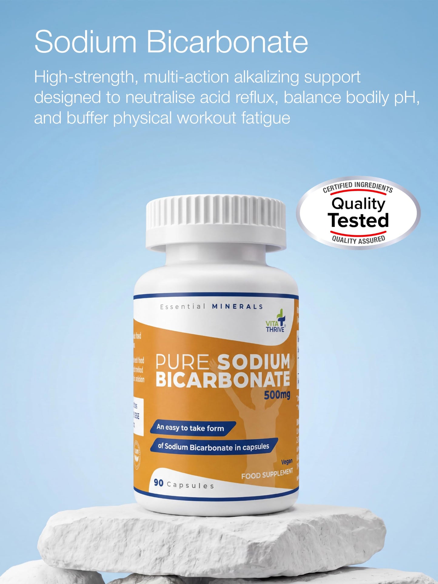 Vita Thrive VitaThrive® Sodium Bicarbonate 500mg Capsules – High Strength Baking Soda Supplement for Fitness, Acid Balance, Endurance & Daily Wellness Support – Vegan Capsules – 90 Capsules
