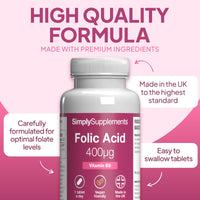 Simply Supplements Folic Acid 400µg (Vitamin B9) | 360 Vegan Tablets | 12 Months' Supply