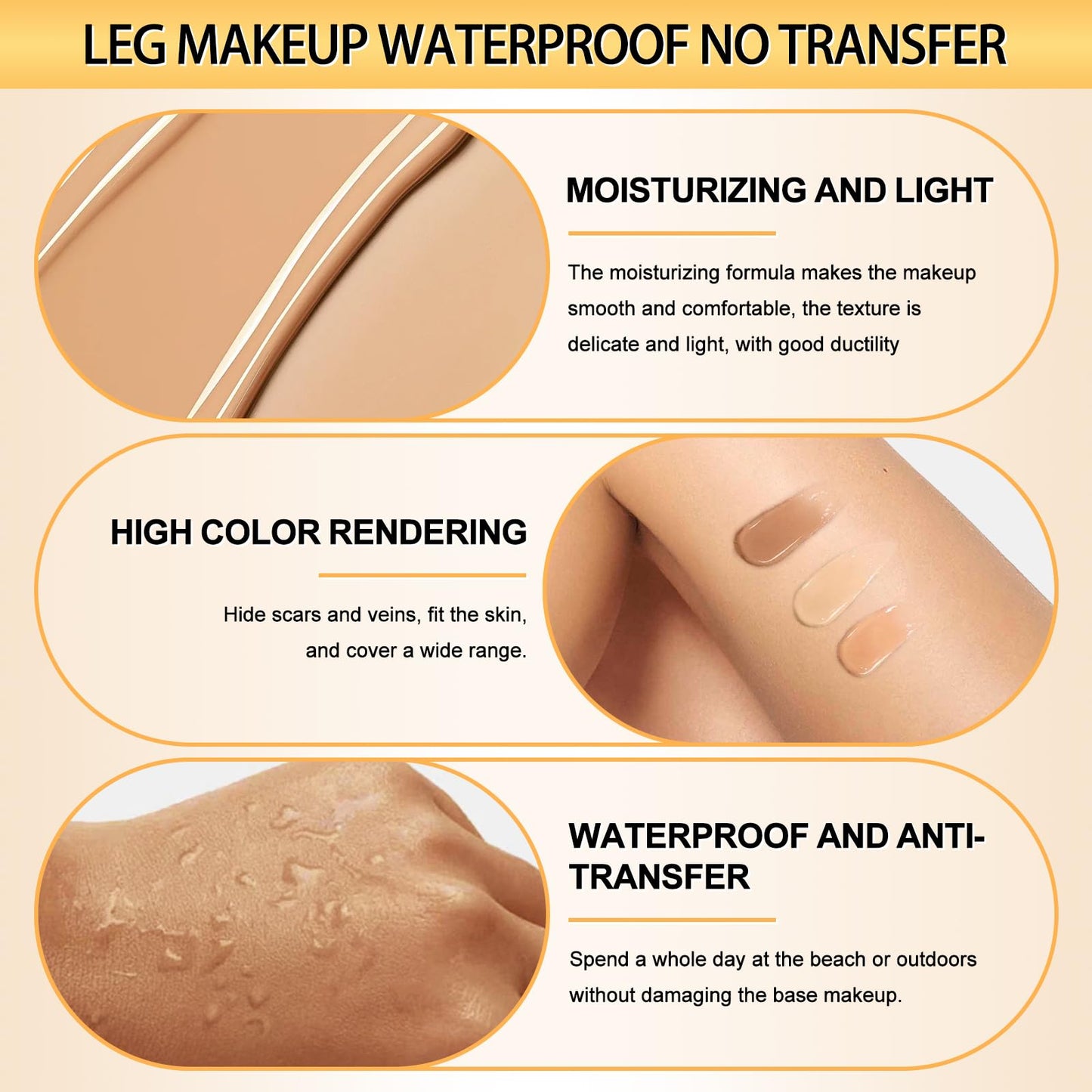 FOCUSUN Leg Makeup Waterproof No Transfer, Leg Make Up to Cover Veins, Concealer Full Coverage, Body Concealer, Tattoo Cover Up Makeup, Even Skin Tone, Easy Application(03 Brown Color,40ml)