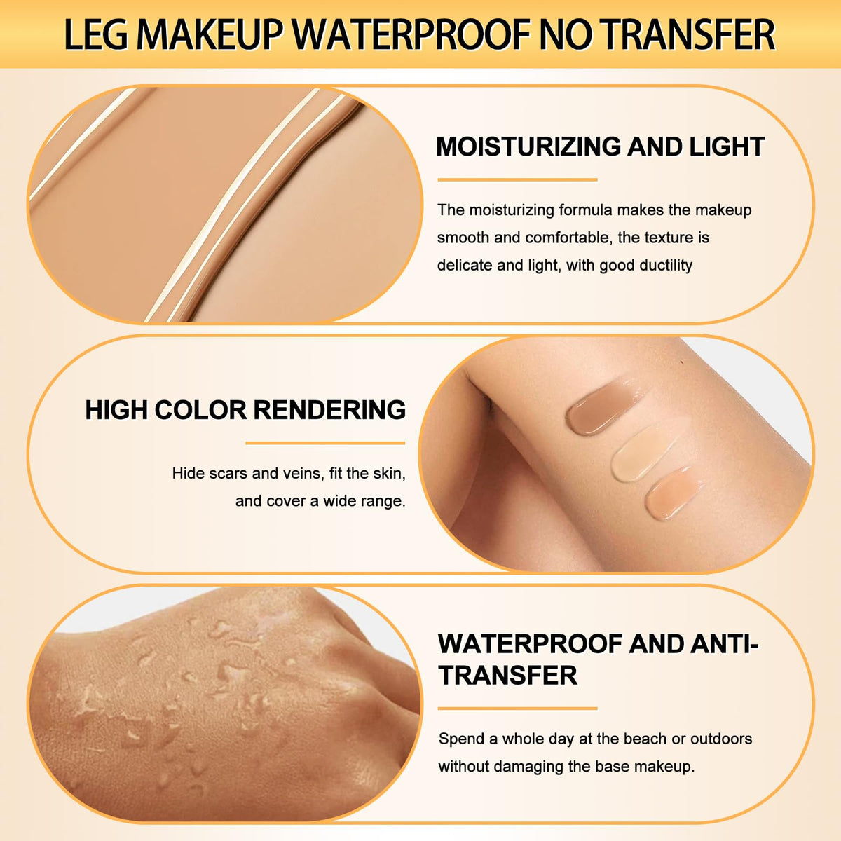 FOCUSUN Leg Makeup Waterproof No Transfer, Leg Make Up to Cover Veins, Concealer Full Coverage, Body Concealer, Tattoo Cover Up Makeup, Even Skin Tone, Easy Application(01 Natural Color,40ml)