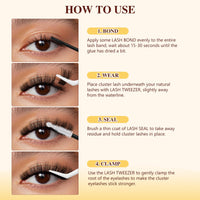 QUEWEL Cluster Lashes Kit Fluffy Lash Clusters, 144 pcs Thick Lashes Individual Cluster with 16ml Bond and Seal Lash Glue, Lash Applicator Easy to Use at Home (3D-Honey01 Kit)