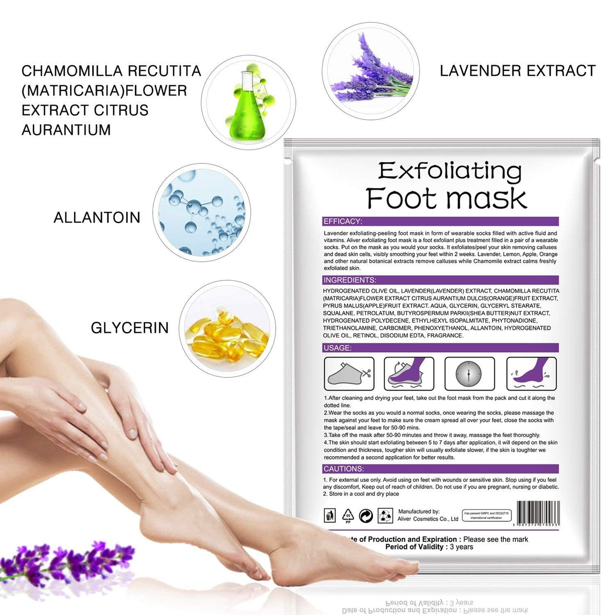 IDUCEN 5 Pack, Foot Peel Mask Exfoliating Peeling Calluses Dead Skin, Callus Remover Foot Mask, Baby Soft Smooth Touch Feet-Men Women Exfoliating Foot Mask (Lavender)