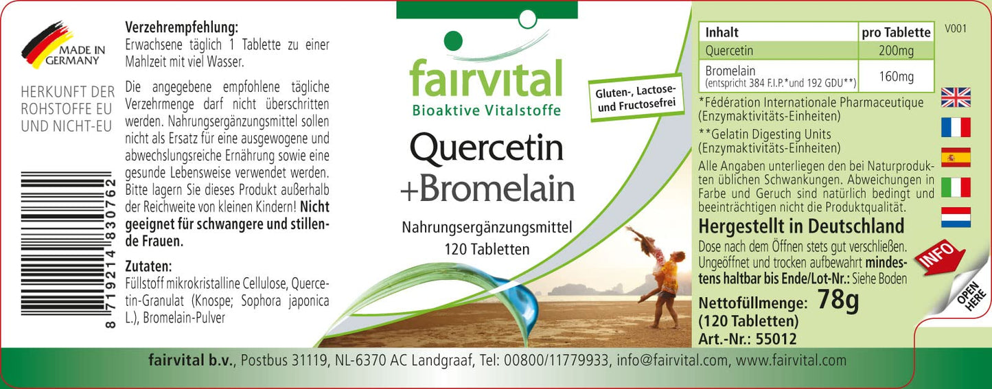 Quercetin Plus Bromelain - 120 Tablets - Vegan - Synergistic Combination - Safe Dosage