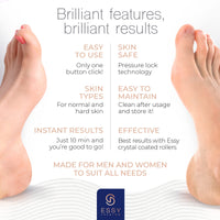 Essy Electric Foot File Pedicure Feet Hard Skin Remover Foot Scraper Dry Dead Skin Remover Callus Exfoliator Rechargeable Feet Scrubber with 5 Replacement Rollers Foot Care Skin Removers