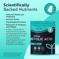 Nutravita Folic Acid Tablets 400 mcg - 400 Vegan Vitamin B9 Tablets - 13 Month Supply - Pregnancy Care - Normal Function of Immune System & Maternal Tissue Growth During Pregnancy