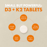 Incite Nutrition Vitamin D3 K2 (MK7) 100ug - 6 Month’s Supply - High Strength 180 Tablets - Premium Vegetarian Tablets - Suitable for Vegetarian - Vitamin D3, 4000iu & K2 - Made in UK