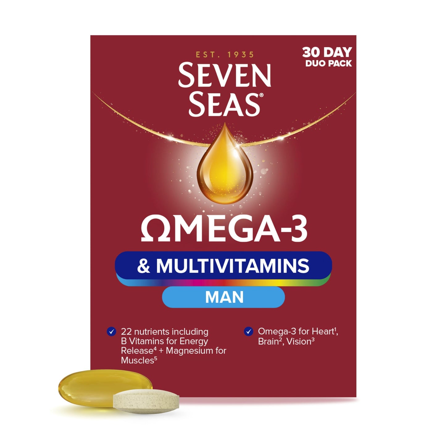 SEVEN SEAS Seven Seas Omega-3 and Multivitamins Man, with B Vitamins and Magnesium, 30-Day Duo Pack, 30 Omega-3 Capsules and 30 Multivitamin Tablets