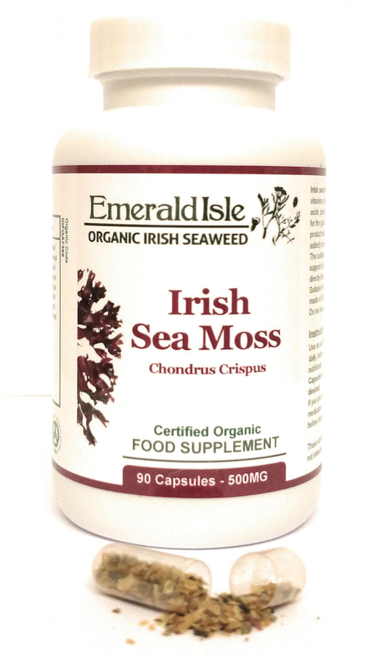 Irish Sea Moss Seaweed Capsules (chrondrus crispus) Certified Organic Harvested in The North Atlantic Coast of Ireland