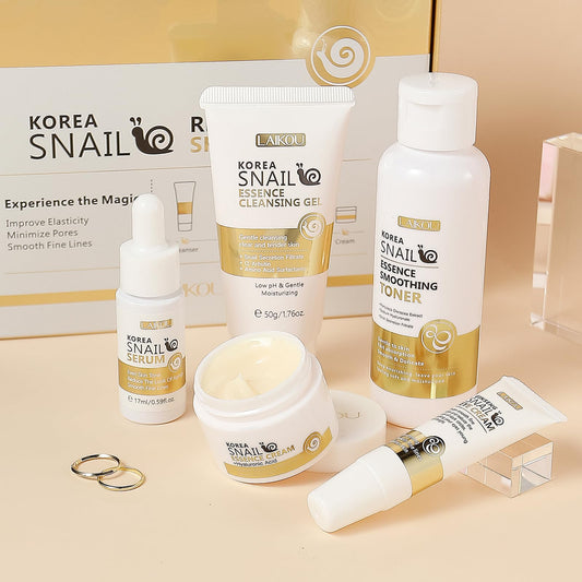 LAIKOU Snail Mucin Essence Skincare Set, Korean Facial Care Kit with Cleanser,Toner,Face Serum,Eye Cream,Cream, Repairing, Firming, Rejuvenating Kit with Snail Mucin, Gift Set for Teenage Girls Women