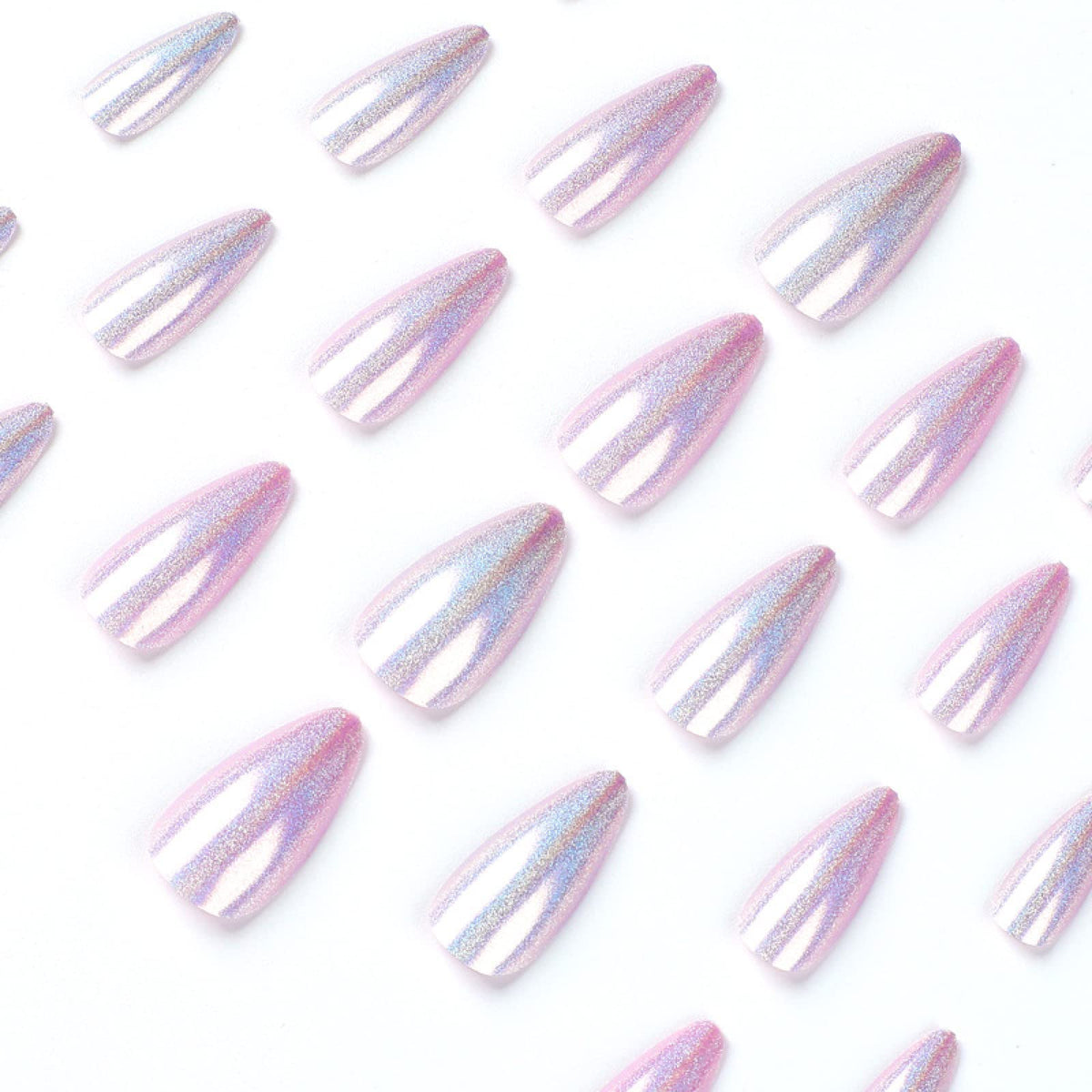 TMUT 24pcs Short Almond False Nails Purple Glitter Stick on Nails Press on Nail Removable Glue-on Full Cover Acrylic Fake Nail Art Accessories for Women