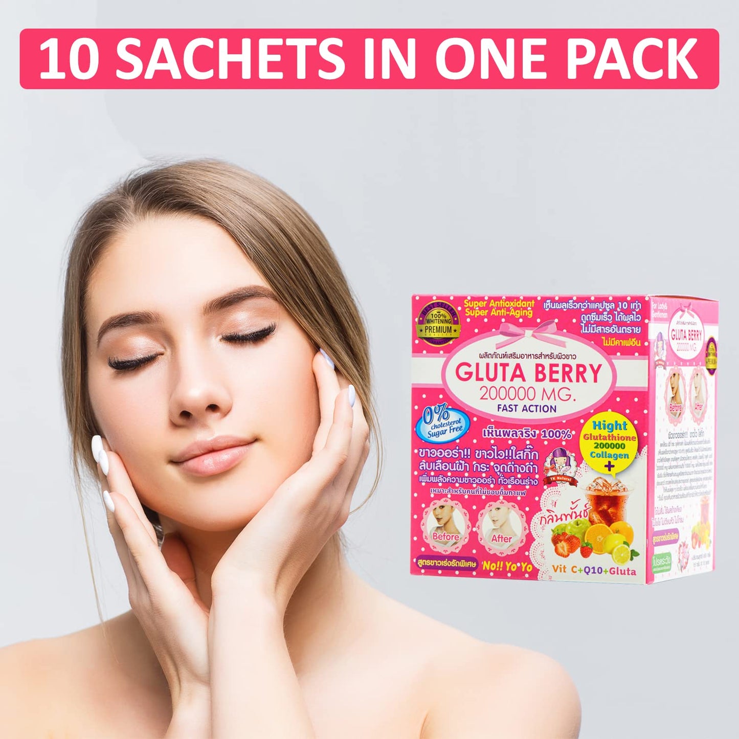 Alizée Spa Gluta Berry 200000Mg Glutathione & Collagen Drink Anti Aging 10 Sachets Fast Actions Marine Collagen Skin Nourishment Skin Dark Spot & Anti-Acne (Pack of 1)