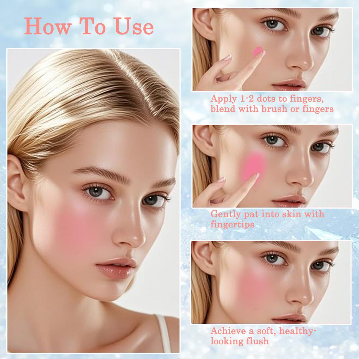 Generic 4 Pcs Jelly Blush Stick, Waterproof & Sweatproof 3-in-1 Multi-Use for Cheeks Lips Eyes, Long-Lasting 12-Hour Hydrating Formula with Hyaluronic Acid, Portable 4-Color Set with Nude (4PCS)