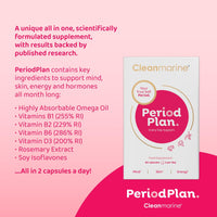 Cleanmarine Period Plan | Unique, All-in-One Blend of Natural Nutrients - Help Balance Your Body’s Daily Needs, All Month Long – Provides Hormonal Support, Plan A for Your Periods - 120 Capsules