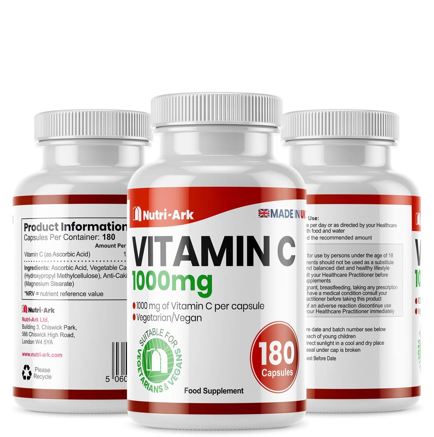 Nutri-Ark Vitamin C 1000mg 180 Capsules Suitable for Vegetarians & Vegans