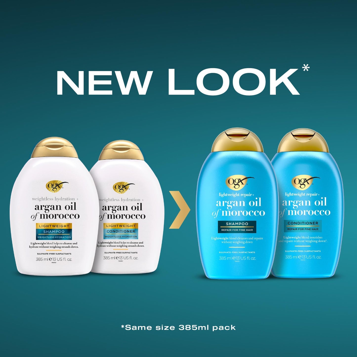 OGX Weightless Hydration with Argan Oil of Morocco Conditioner, Lightweight, with Vitamin B5, Hydrates Fine or Oily Hair without Weighing It Down, for Soft and Shiny Hair, Sulfate Free, 385ml