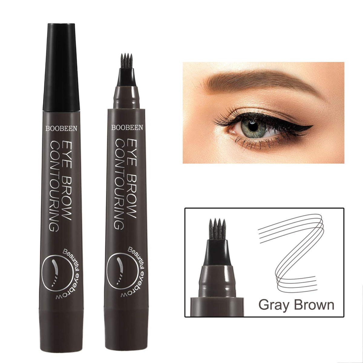 Boobeen Waterproof Eyebrow Pen - Eyebrow Pencil with a Micro-Fork Tip Applicator - Creates Natural Looking Brows Makeup Effortlessly