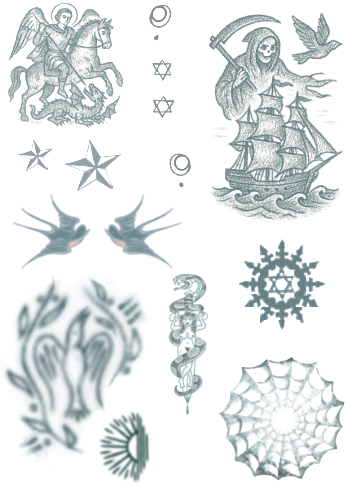 Inkwear Realistic Russian Prison Temporary Tattoos – 2 A4 Sheets – Aged & Faded Look – Fake Tattoos for Film, TV, Theatre, Halloween Cosplay – Long-Lasting, Skin Safe
