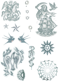 Inkwear Realistic Russian Prison Temporary Tattoos – 2 A4 Sheets – Aged & Faded Look – Fake Tattoos for Film, TV, Theatre, Halloween Cosplay – Long-Lasting, Skin Safe