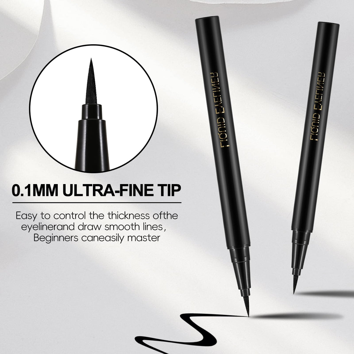 Apooliy Liquid Eyeliner with Eye Liner Stencils,Waterproof Eyeliner Pen with Slim Tip,Quick Drying,Longwearing Eye Makeup Stick,Black