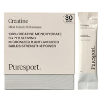Puresport Creatine Monohydrate Powder (30 Sachets), 5g Micronised Unflavoured Creatine Supplement for Women & Men, Improves Strength & Recovery, Informed Sport Certified, Travel-Friendy