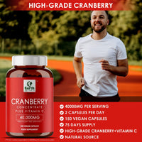 Earth BOTANIC Organic Cranberry Capsules 40,000mg High Strength | 150 Concentrated Pills Cranberry Extract Complex with Vitamin C Supplements