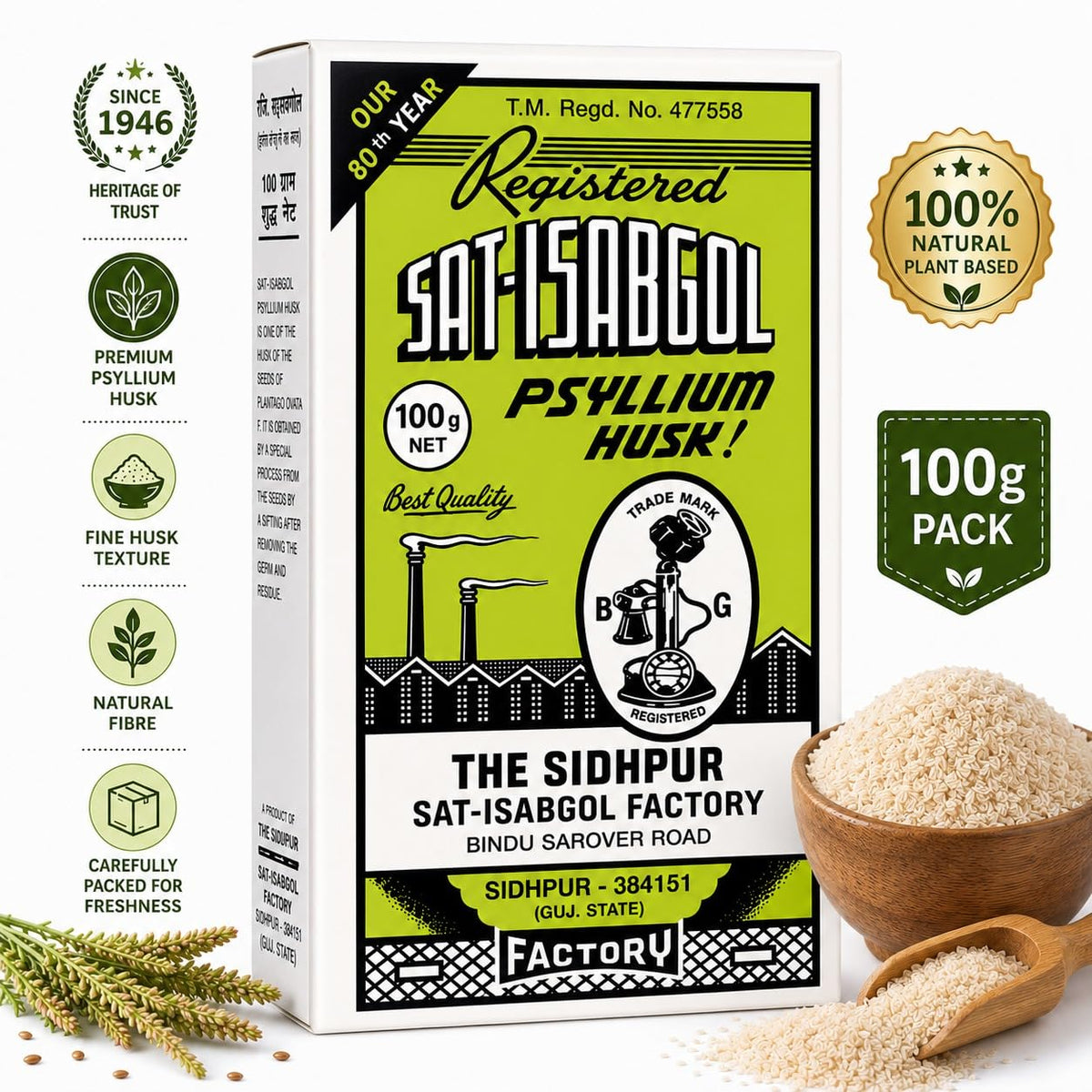 GEMERIC Sat-Isabgol (Psyllium Husk) 100g (Pack of 3)