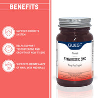 Quest - 30x 15mg Synergistic Zinc with Copper for Immune System Support & Hair, Skin & Nails Booster. Daily Vegan & Gluten Free Zinc Supplements Capsules for Immunity & Antioxidant (Pack of 1)