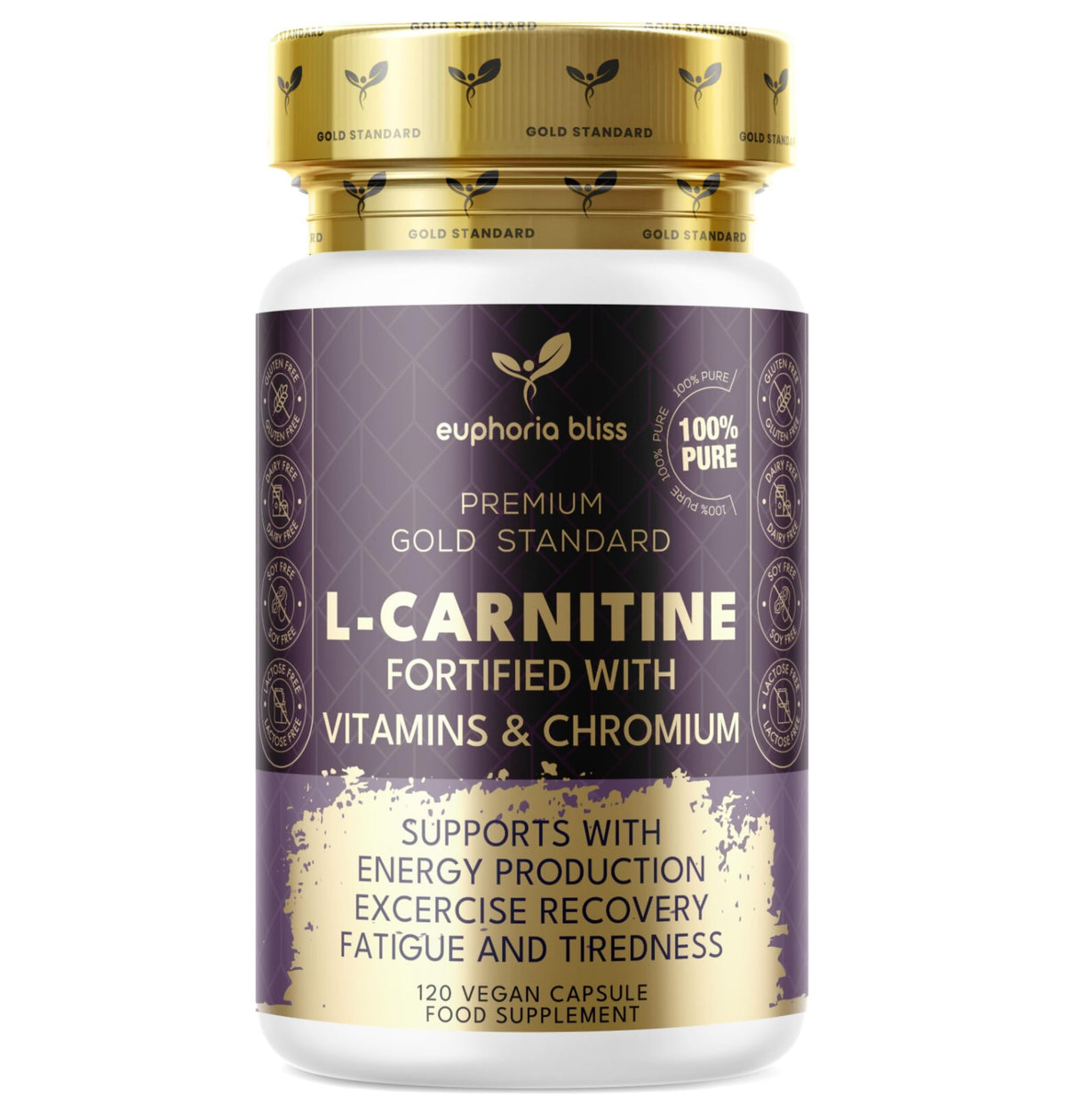 Euphoria Bliss L-Carnitine Capsules 3000mg - L-Carnitine Formula with Vitamins D & B - High Strength L-Carnitine Tartrate Supplement – 120 Vegan Tablets – Supports Energy, Metabolism, & Reduces Tiredness & Fatigue