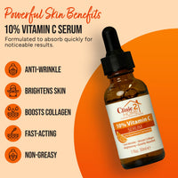 Clinic2Home Vitamin C Serum for Face - Powerful 10% Vit C Serum for Dark Spots, Wrinkles & Fine Lines - Anti Aging, Collagen Boosting & Skin Brightening Pure Vitamin C Facial Serum Skin Care