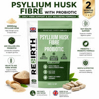 REBIRTH WELLNESS BE YOURSELF | ONLY BETTER Psyllium Husk Fibre Supplement 4000mg with Bio Culture Acidophilus – 120 Capsules, High Fiber Supplement for Digestion & Gut Health,3rd Party Lab Tested, UK Made by Rebirth Wellness