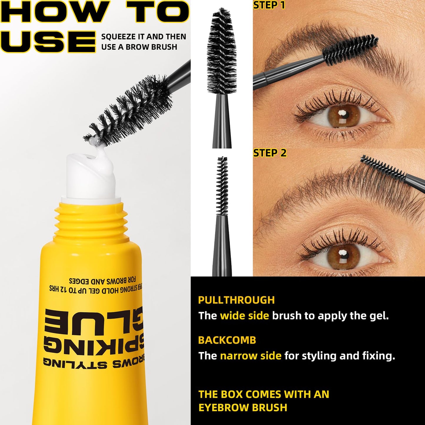 Eyebrows Styling Spiking Glue – Long-Lasting Glue for Brows & Edges 2 in 1 Eyebrow Gel, Strong Hold for Fluffy & Defined Brows, Eye Brow Setting Gel 10ml