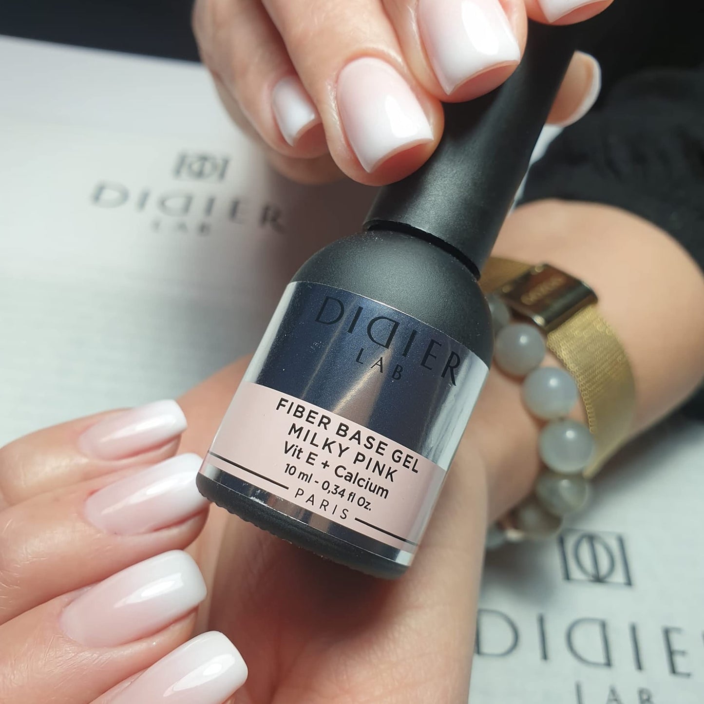 DIDIER LAB Didier Lab- Premium Milky Pink Gel Nail Polish Base Coat 10ml -Extra Strong Nail Strengthener For Damaged Nails - Gel Base Coat - Nail Varnish - Gel Polish - Clear Nail Polish - LED UV Gel Nail Polish