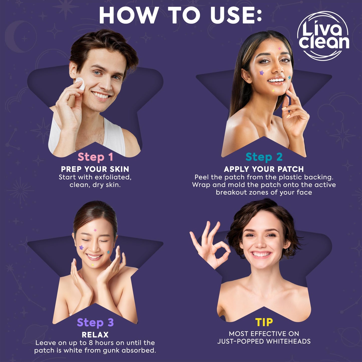 LivaClean 240 Count Colorful Star-Shaped Pimple Patches for Face – Hydrocolloid Acne Patches – Cute Pimple Patches, Pimple Stickers, Zit Dots, Hydrocolloid Bandages, Acne Stickers