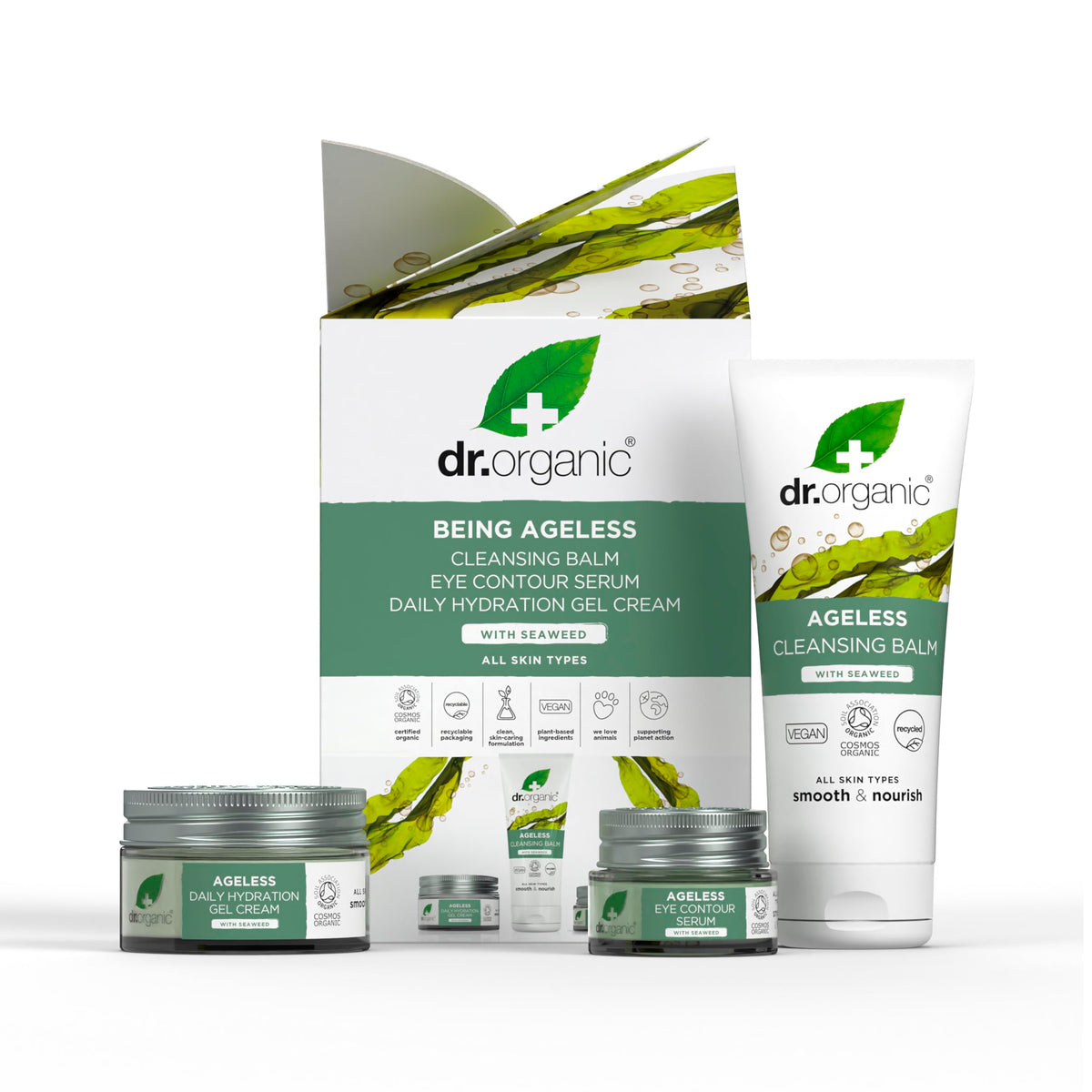DR ORGANIC Dr Organic Ageless Skincare Set with Organic Seaweed Cleansing Balm, Face Cream & Eye Serum, Moisturising, Fine Lines, Wrinkles, Gift Set, Vegan, Cruelty-Free, Paraben & SLS-Free, Certified Organic