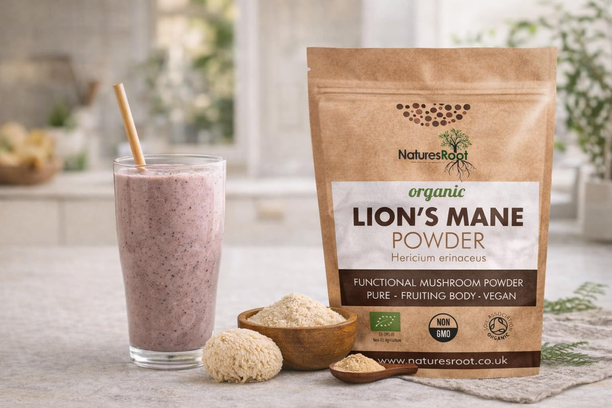 Natures Root Nature’s Root Organic Lion’s Mane Mushroom Powder 200g – 100% Fruiting Body (Hericium erinaceus) – Finely Milled Vegan Mushroom Powder for Coffee, Smoothies & Hot Drinks – No Fillers