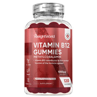 WeightWorld Vitamin B12 Gummies - 120 Gummies - 4 Months Supply - 1000mcg - Tasty, Natural Pomegranate Flavour - 1 per Day - Vegan & Gluten-Free - Methylcobalamin Form for Easy Absorption - B12 Vitamin Supplement