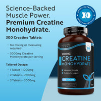 Nutravita Creatine Monohydrate 3000mg - 300 Vegan Creatine Tablets (3+ Months) - Pre Workout Supplement for Men & Women - Alternative to Powder & Capsules - Made in The UK
