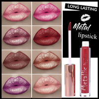 QUIWEN Metallic Shine Glitter Lipstick, Glitter Pink Lip Gloss Matte Lipsticks For Women Long Lasting Lightweight Soft Metallic Lipstick Waterproof Non-Stick Cup Not Fade Pink Lipstick Gift