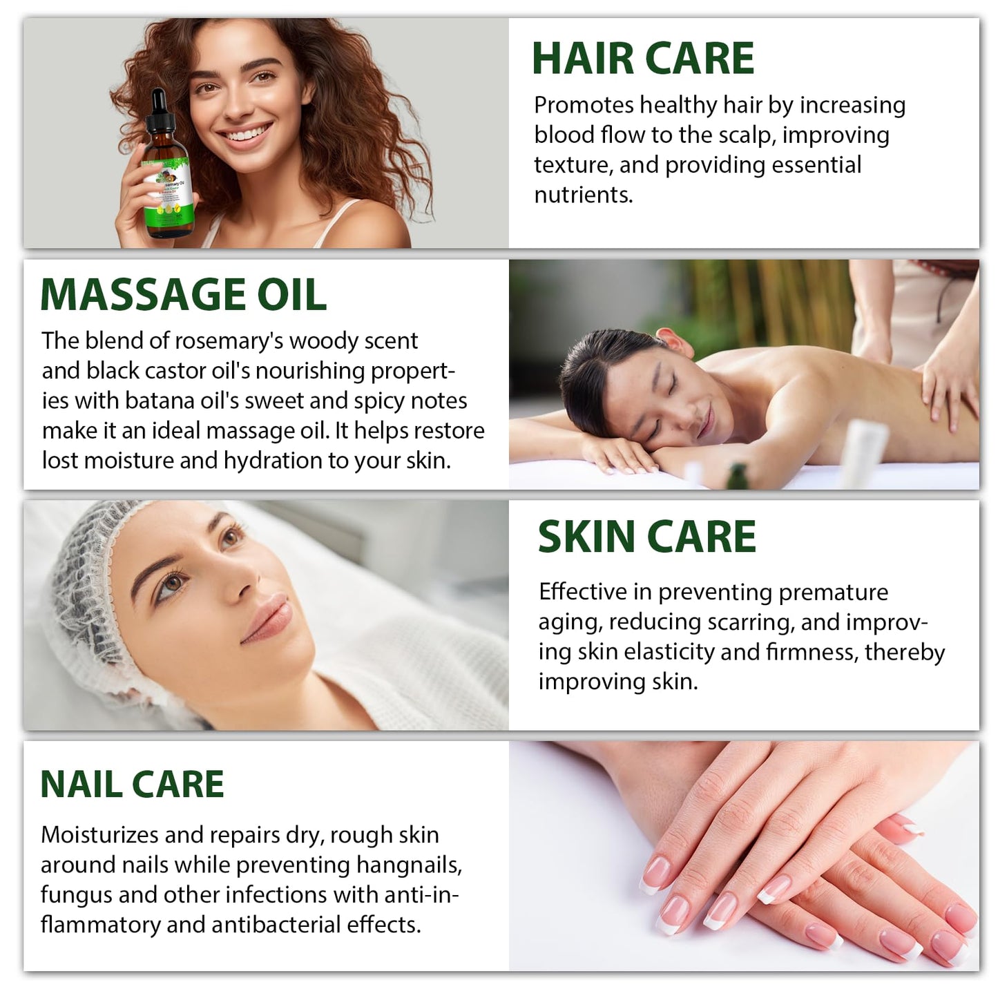 Bibonse 3 in 1 Rosemary Oil for Hair Growth, 100% Natural Hair Growth Oil with Rosemary, Jamaican Black Castor and Batana Oil, Promotes Hair Regrowth, Nourishes Scalp, Hair Loss Treatment, 2.02 fl.Oz