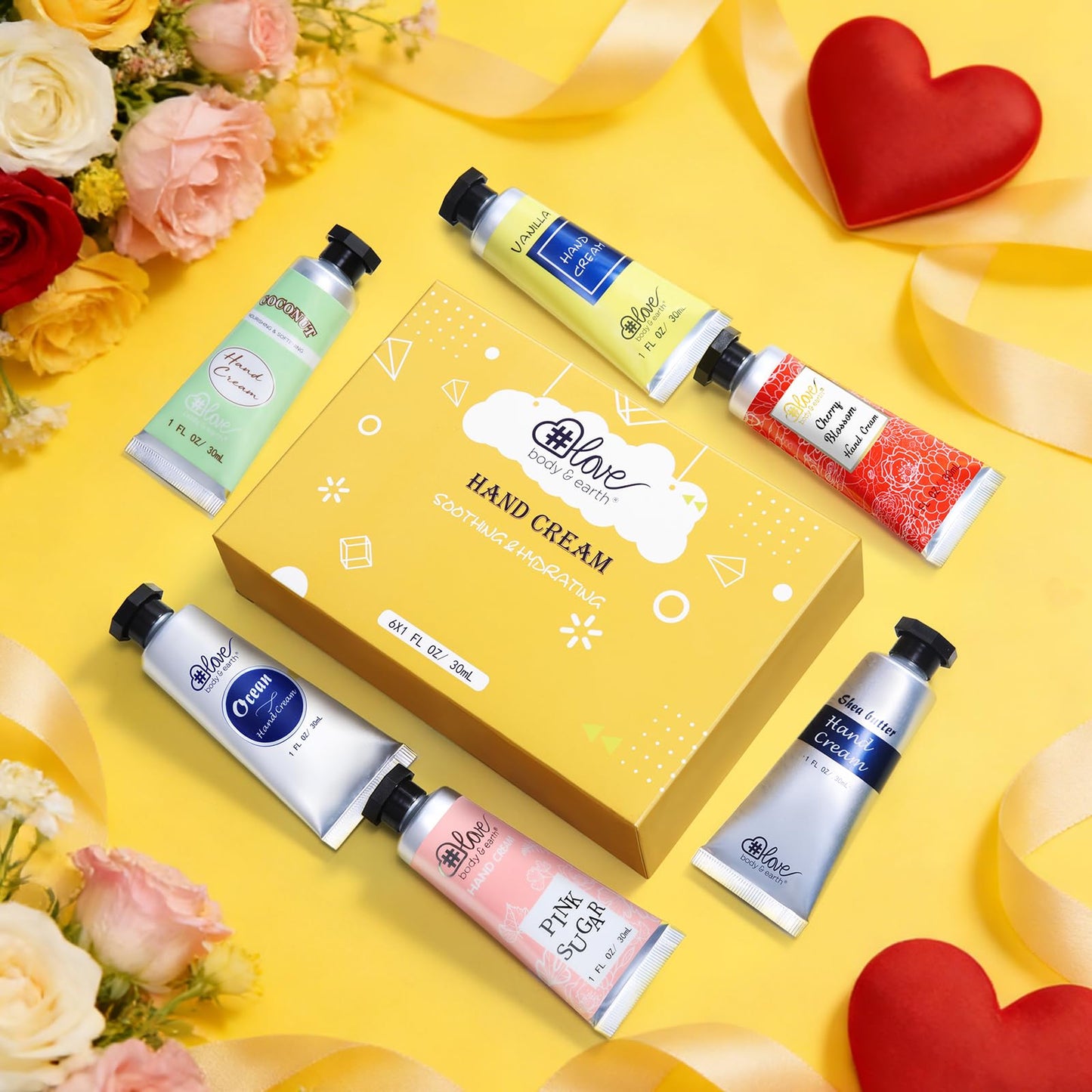 BODY & EARTH # LOVE Shea Butter Hand Cream Set- Body & Earth Love Pack of 6 Advanced Repair Hand Cream for Dry Hands, Non-greasy 6 Plant Fragrances, Birthday Gifts for Women, Valentine's Mothers Day Gifts Christmas