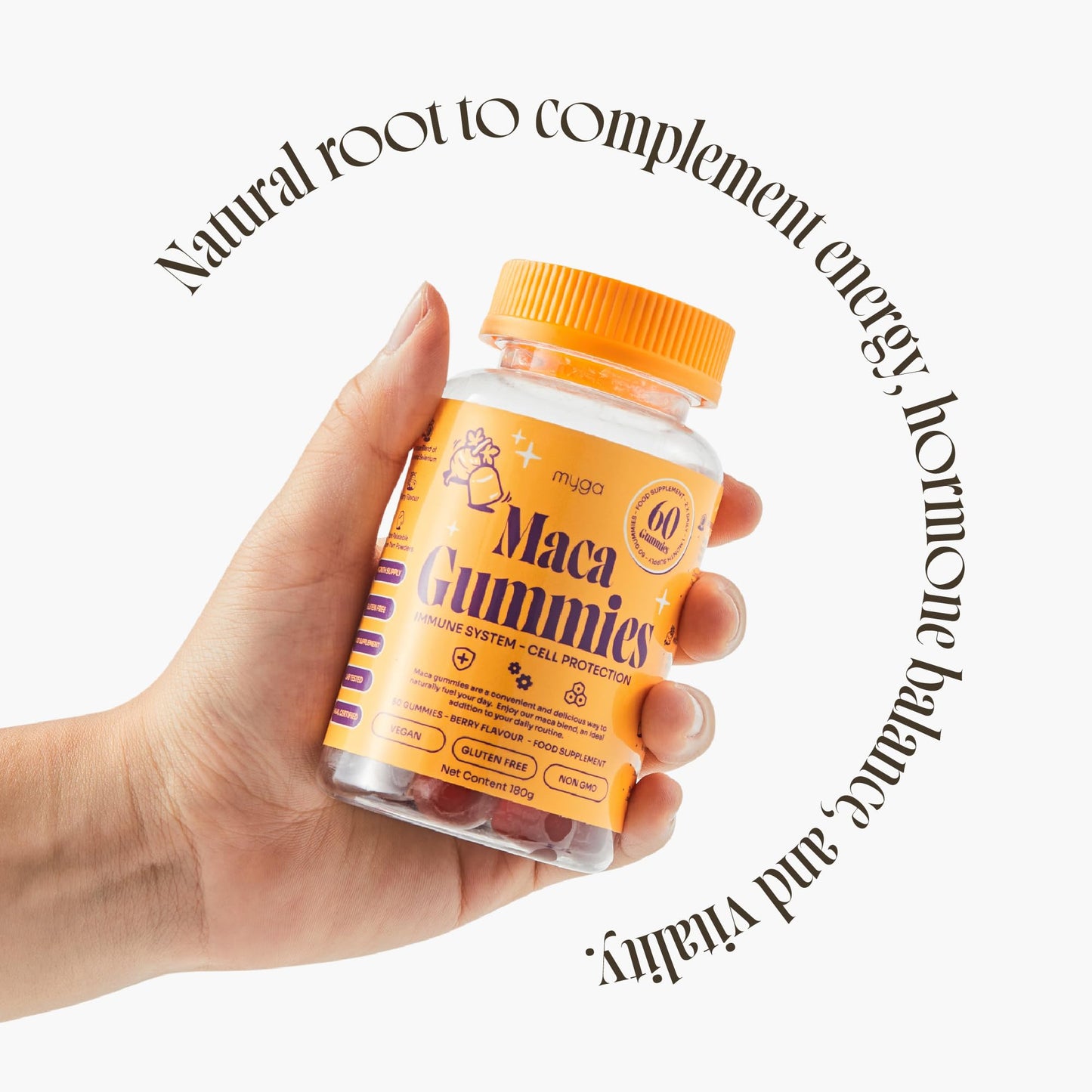 Myga Maca Gummies – 1000mg Black Maca Root Supplement with Selenium & Black Pepper Extract – Supports Energy, Hormonal Balance & Thyroid – Vegan, Gluten-Free, Natural Ingredients – Berry, 60 Gummies